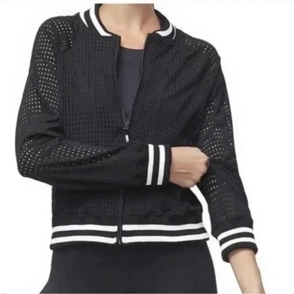NWT Good American Mesh Bomber Performance Jacket Size M (2) Black White - Picture 7 of 7